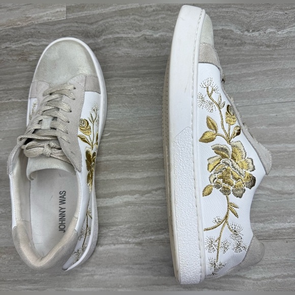 Johnny Was Vixie Floral Embroidered Low Top Leather Sneakers Womens Size 8.5 - Picture 8 of 13